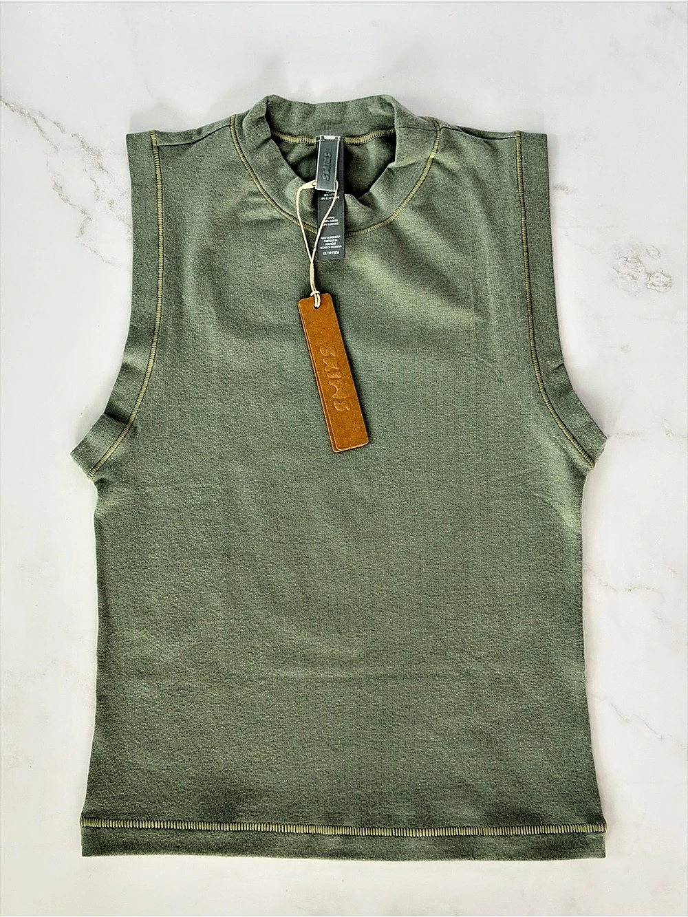 SKIMS Cotton Jersey Mock Neck Tank Top Mineral Green Size XS NWT